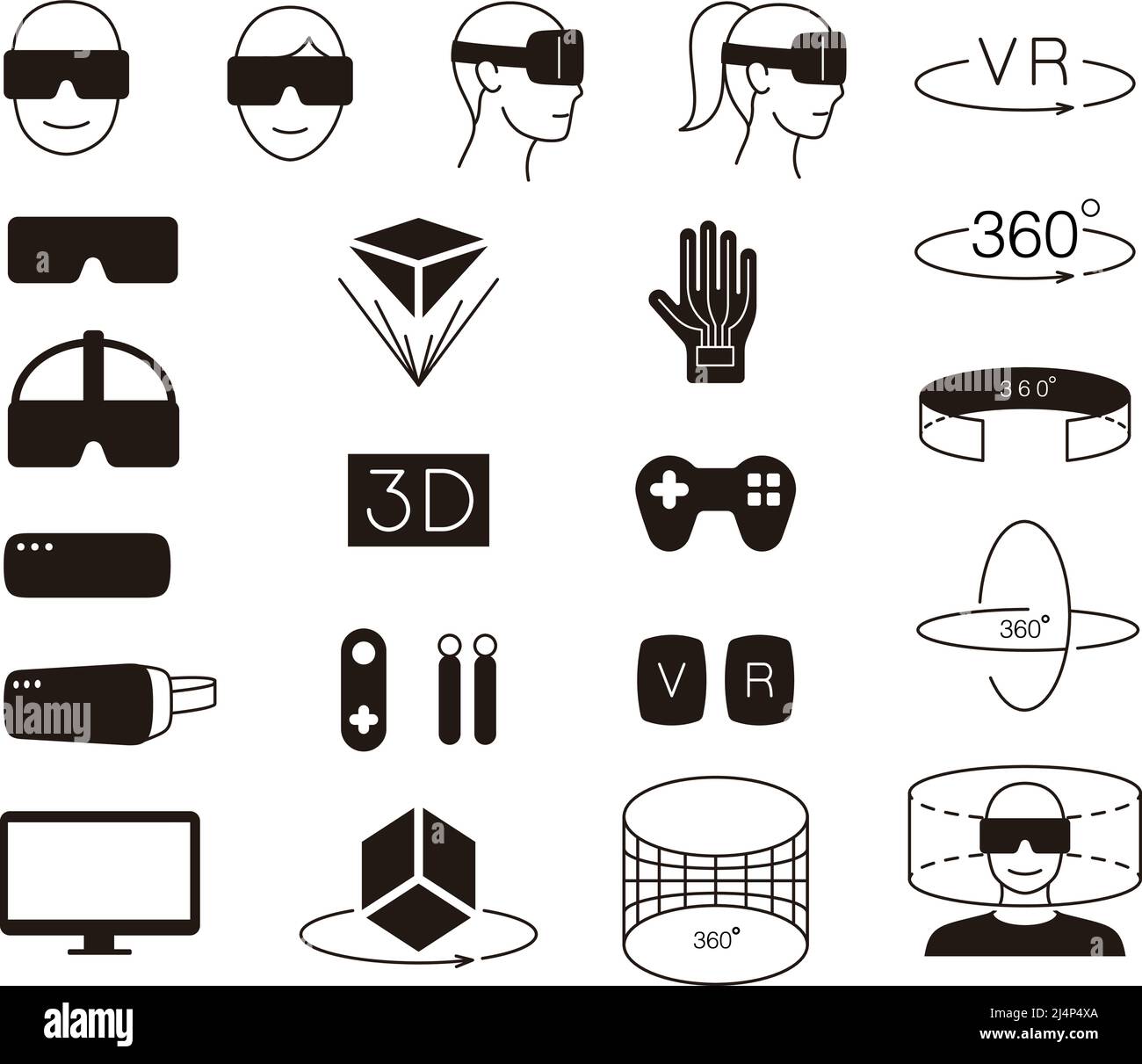 Virtual Reality schwarz Icon Set, Vektor-Illustrator Stock Vektor