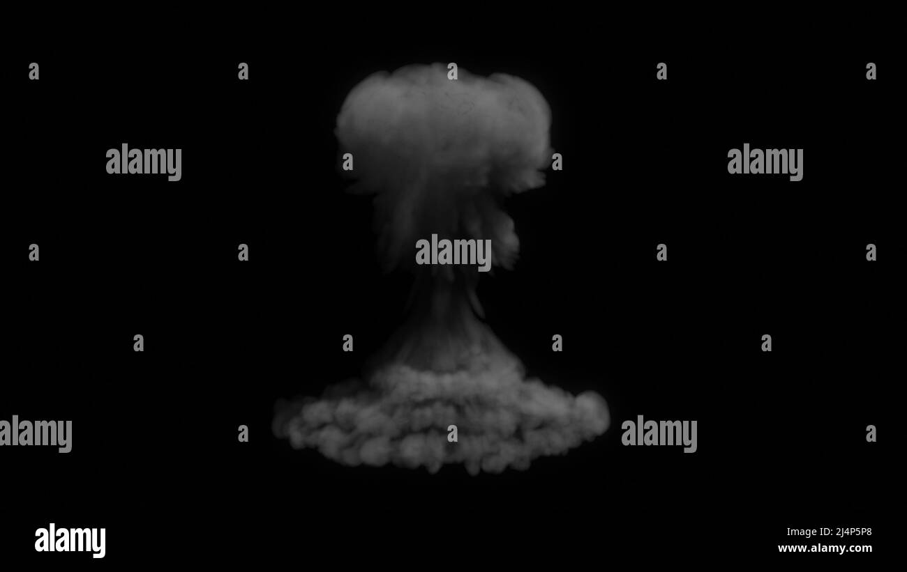 Große atomare Explosion auf schwarzen Rauchwolkenpilz Krieg Atomenergie 3D Render Stockfoto
