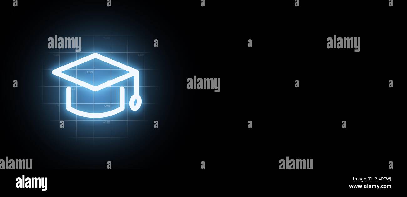 Knowledge Cap in Form eines Hologramms mit Kopierraum. Stockfoto