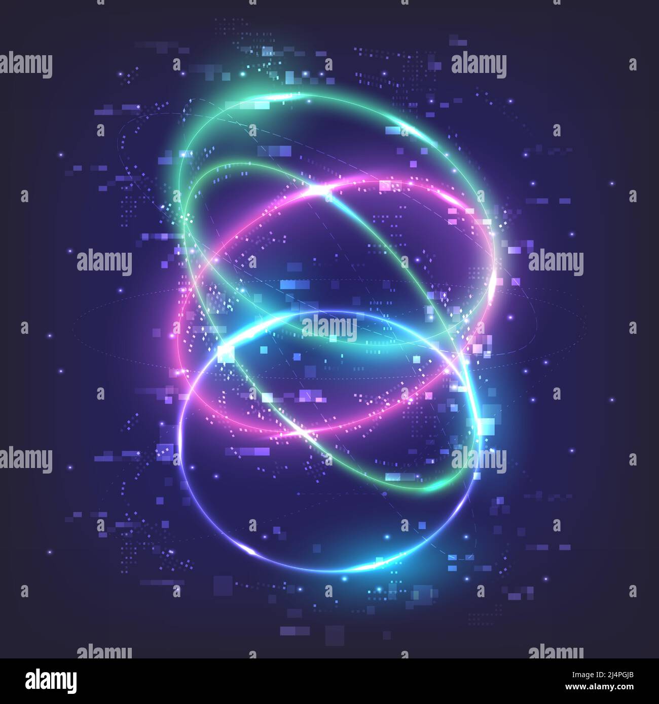 Leuchtender Wirbellichteffekt. Magischer abstrakter Rahmen. Leistungsenergie des kreisförmigen Elements. Leuchtendes Sci-Fi. Leuchtende Neonlichter kosmisch. Futuristische Strudel-Univ Stock Vektor