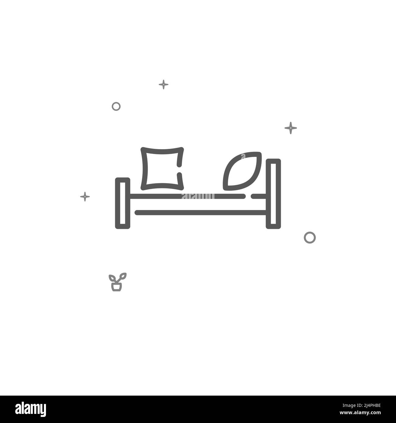 Bett, Schlafzimmer einfaches Vektorlinien-Symbol. Wohnmöbel. Symbol, Piktogramm, auf weißem Hintergrund isoliertes Zeichen. Bearbeitbare Kontur. Linienstärke anpassen. Stock Vektor