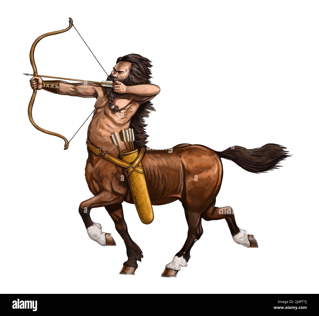 Centaurus mit Bogen auf der Jagd. Monster-Illustration. Fantasy und Mythologie Zeichnung. Stockfoto