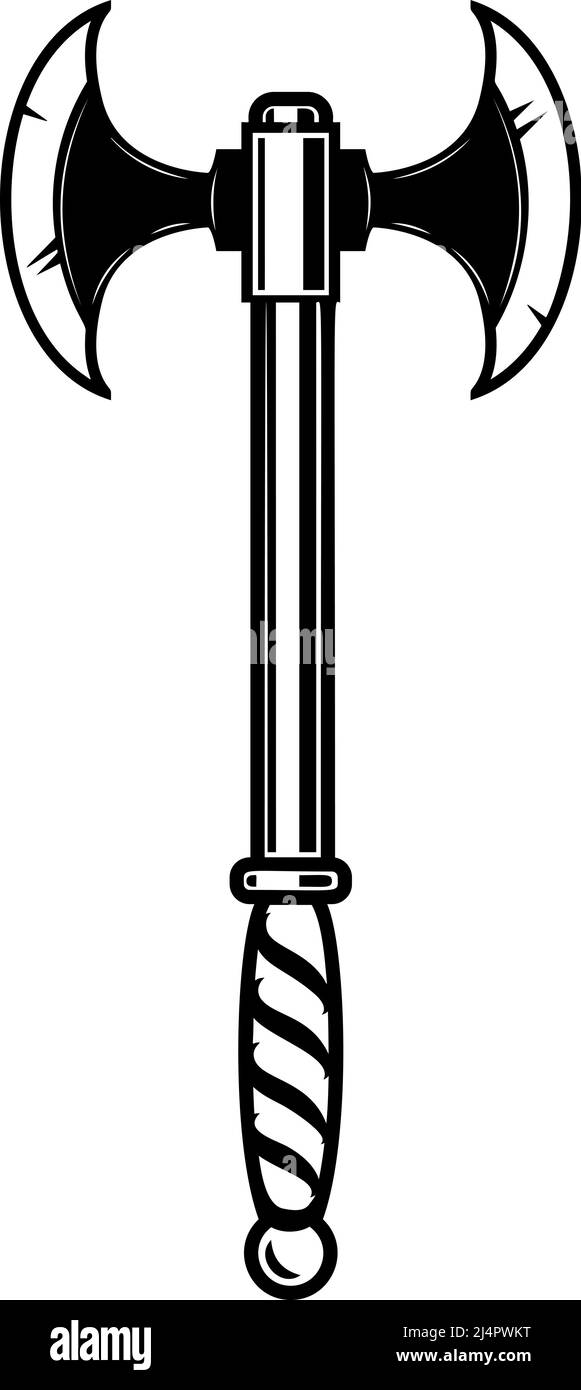 Illustration der alten Kampfaxt im monochromen Vintage-Stil. Gestaltungselement für Logo, Etikett, Schild, Emblem, Plakat. Vektorgrafik Stock Vektor