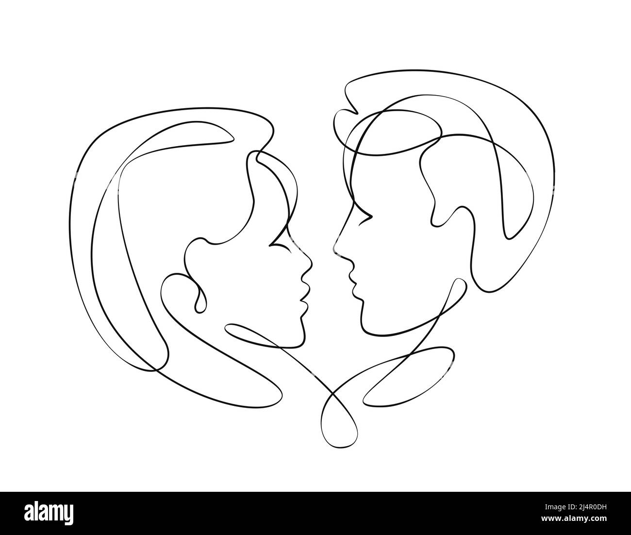 Liebe, kontinuierliche eine Linie Zeichnung. Abstrakte liebevolle Paar küssen. Gesichter von Männern und Frauen. Vektordarstellung Minimalismus Konzept Stock Vektor