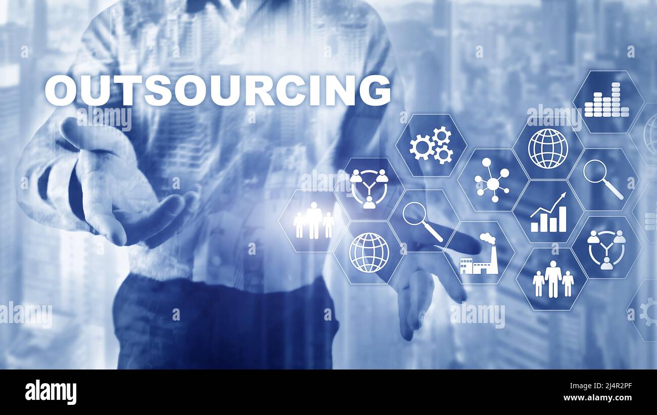 Outsourcing Human Resources. Global Business Industrie Konzept. Freiberufliche Auslagern internationale Partnerschaft. Stockfoto