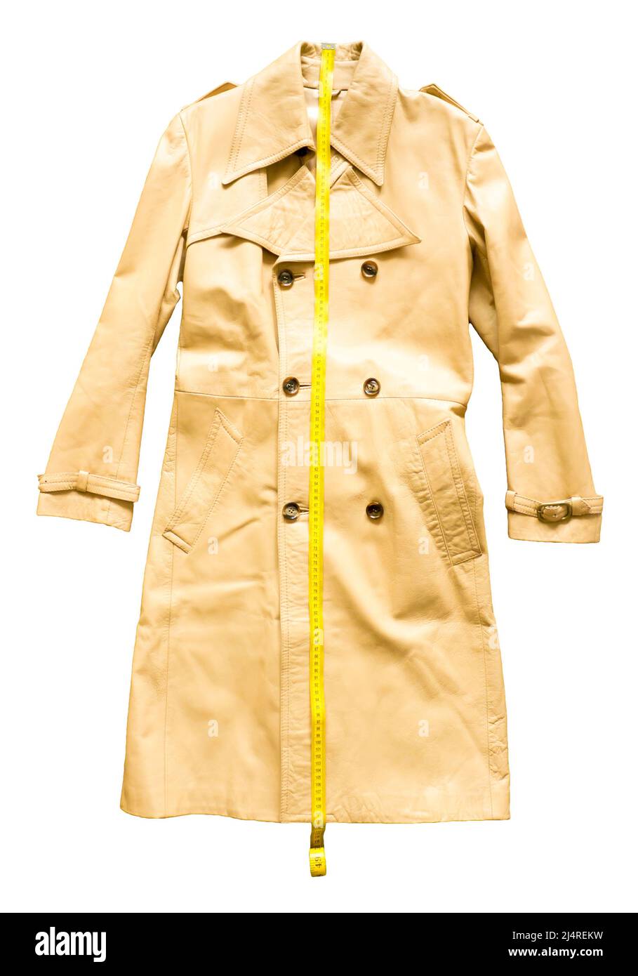 Beigefarbener Herrenmantel aus Leder. Stockfoto