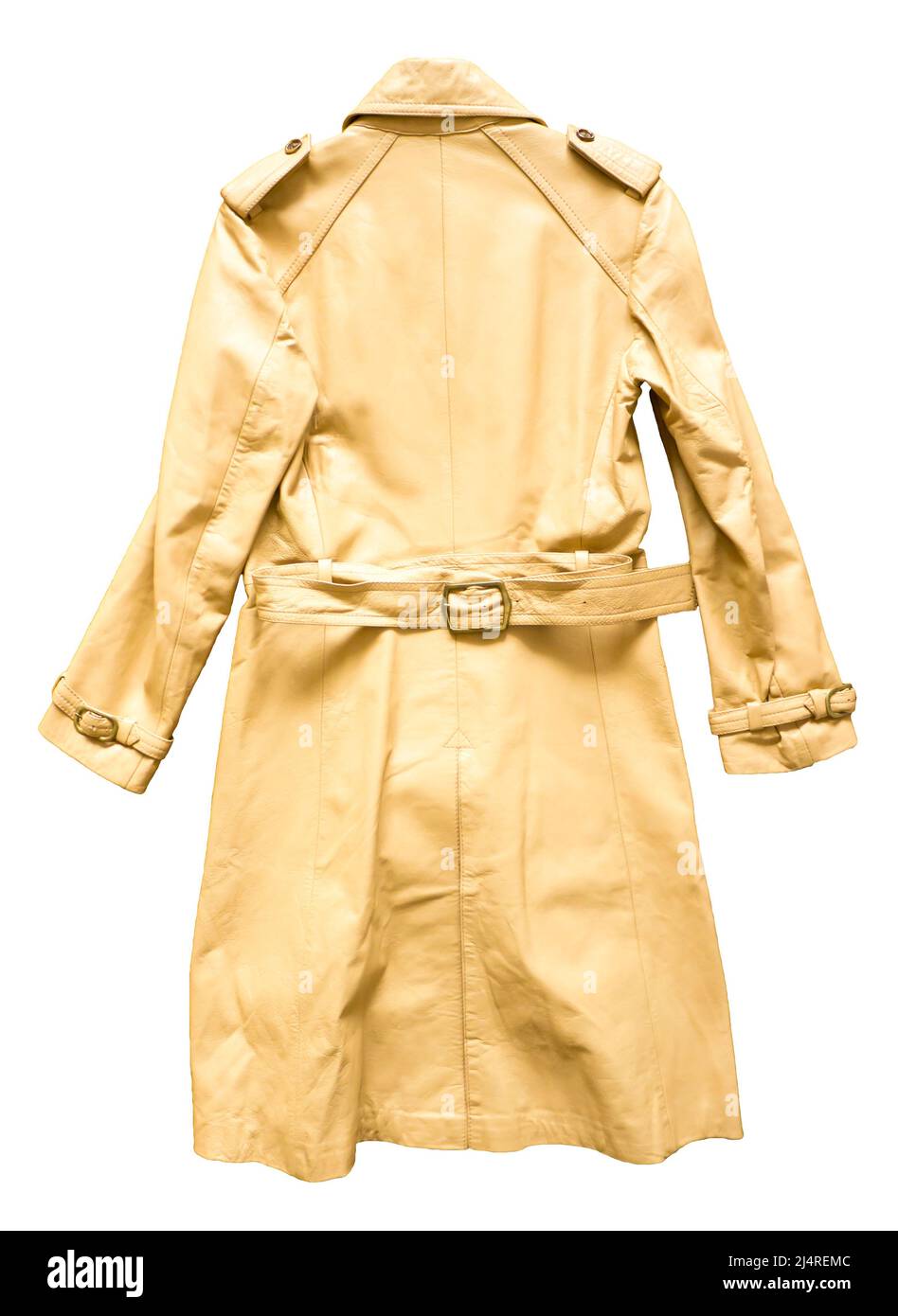 Beigefarbener Herrenmantel aus Leder. Stockfoto