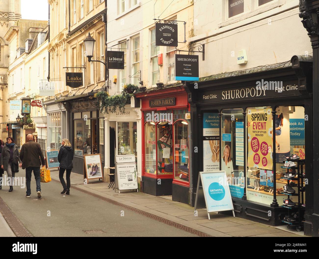 Einzelhandelsgeschäfte, Green Street, Bath, Somerset. Stockfoto