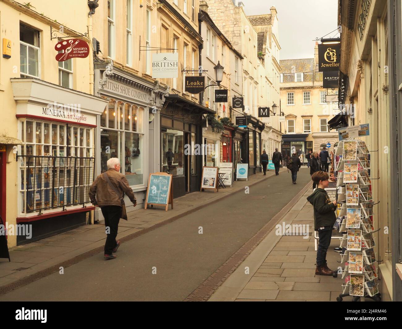 Einzelhandelsgeschäfte, Green Street, Bath, Somerset. Stockfoto
