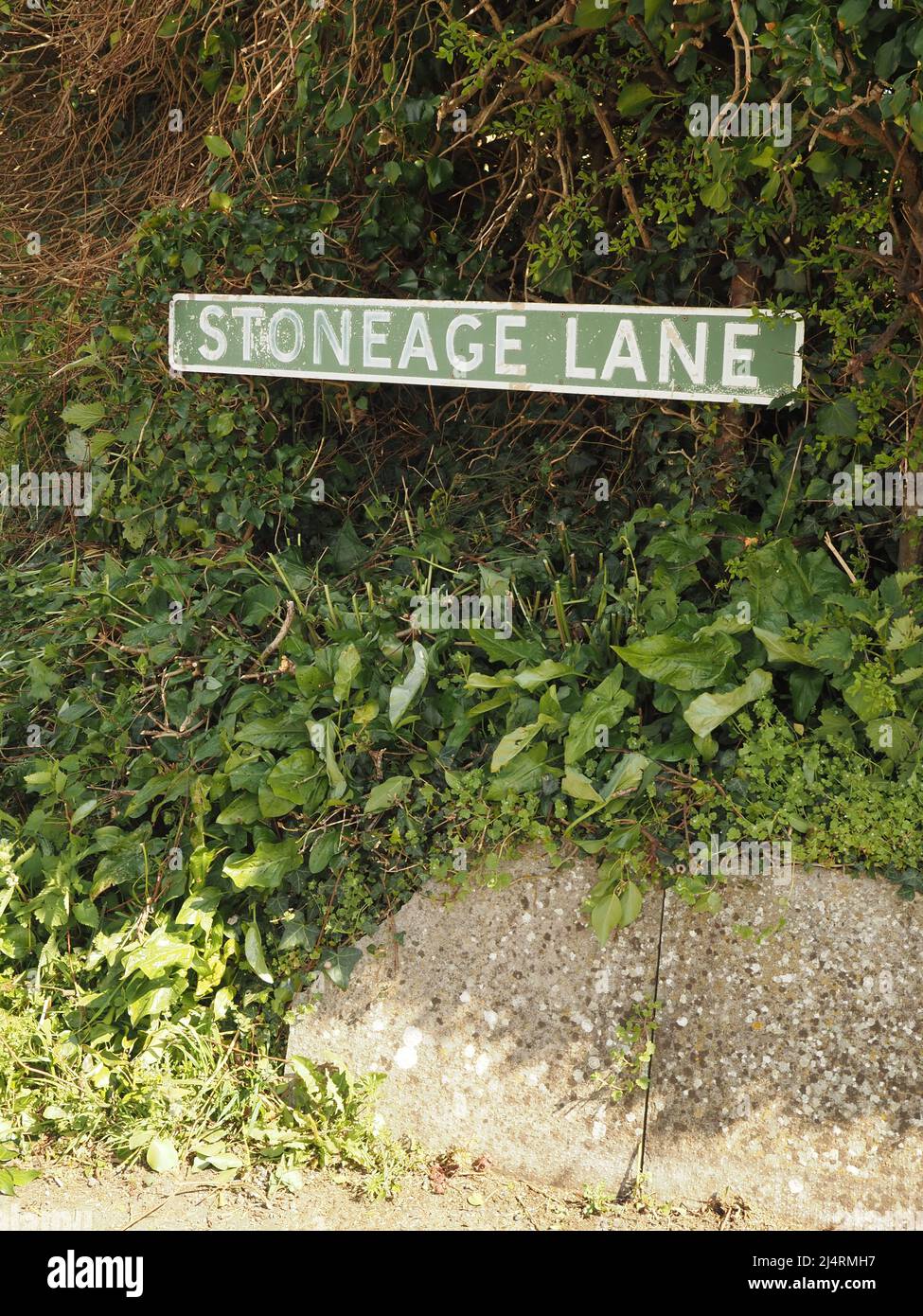 Straßenname Stoneage Lane, Dorf Tunley in der Nähe von Carlingcott, Somerset, England. Stockfoto