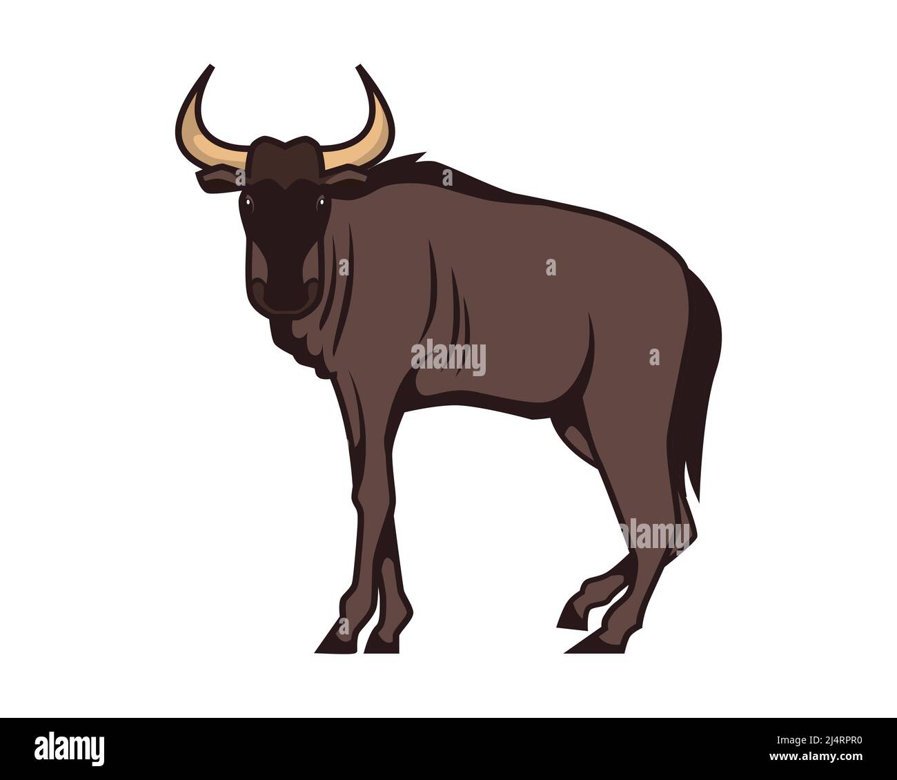 Detailreiches Wildebeest mit stehender Geste Illustration Vektor Stock Vektor