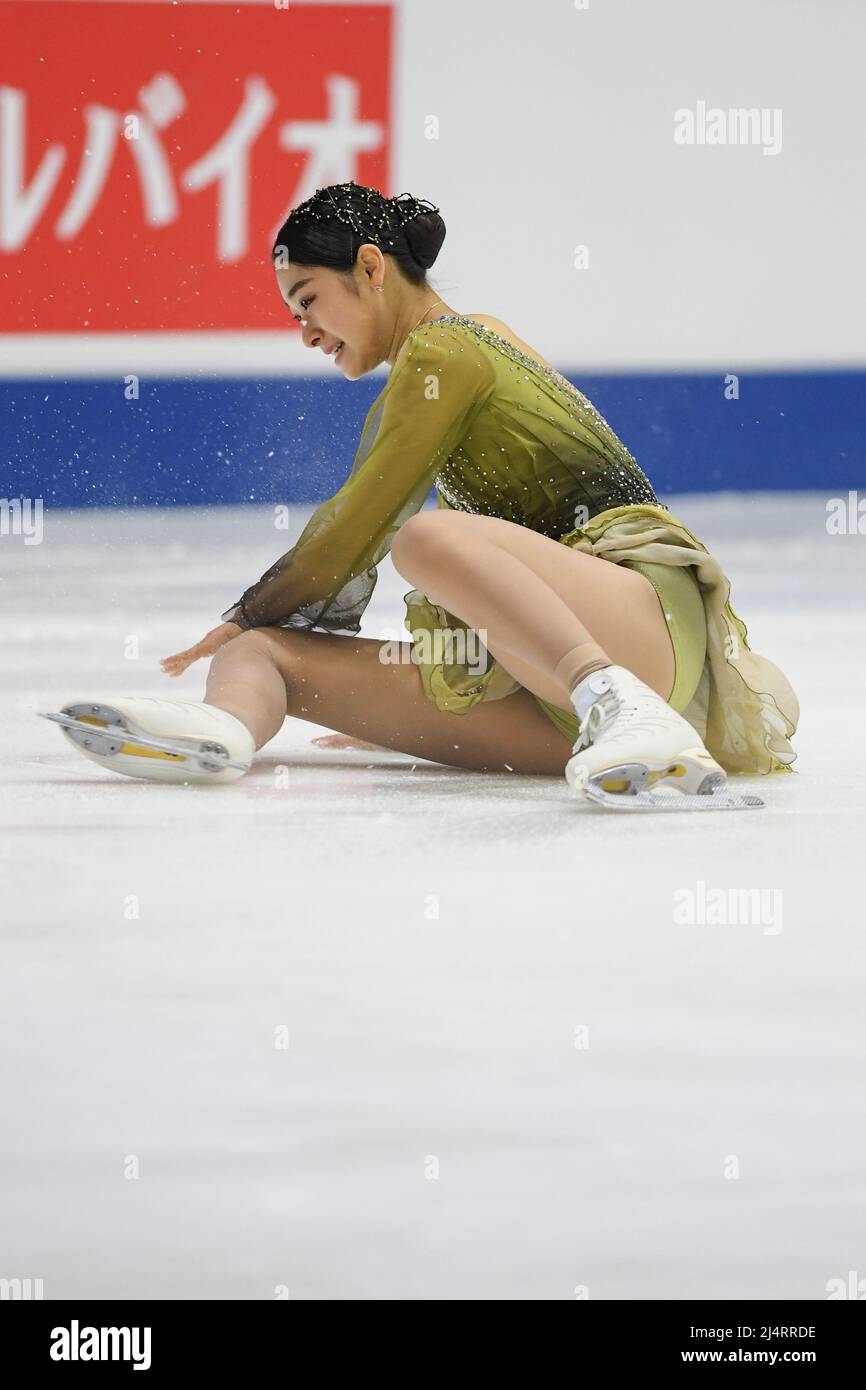 Seoyeong WI (Kor), während des Freilaufens der Frauen, bei den ISU-Junioren-Eiskunstlauf-Weltmeisterschaften 2022, in der Tondiraba Ice Hall, am 17. April 2022 in Tallinn, Estland. Quelle: Raniero Corbelletti/AFLO/Alamy Live News Stockfoto