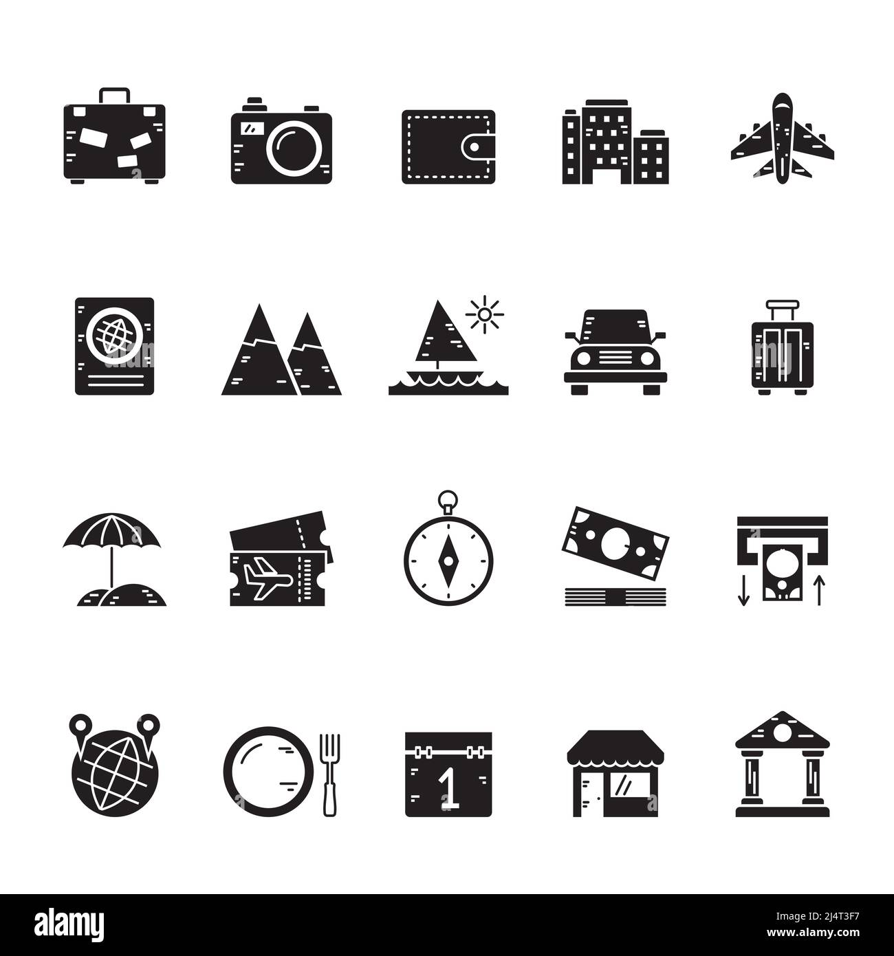 Silhouette Tourismus und Reise-Symbole - Vektor-Symbol gesetzt Stock Vektor