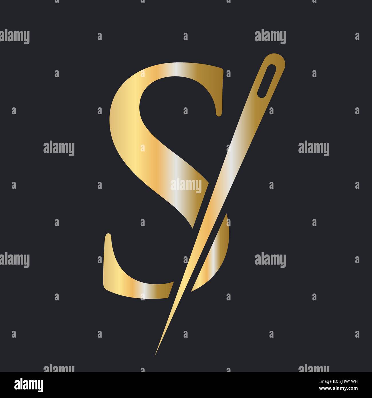 Anfangsbuchstabe S Tailor Logo, Nadel- und Fadenkombination für Sticken,  Textil, Mode, Tuch, Stoff, Goldene Farbvorlage Stock-Vektorgrafik - Alamy