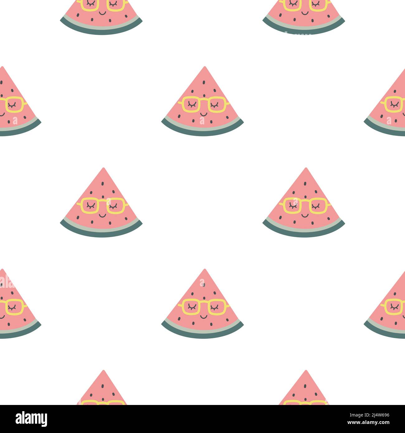 Lustige Wassermelone nahtloses Muster. Scheiben von köstlichen Sommerfrüchten mit verschiedenen kawaii Emotionen in einem niedlichen flachen Cartoon-Stil Stock Vektor