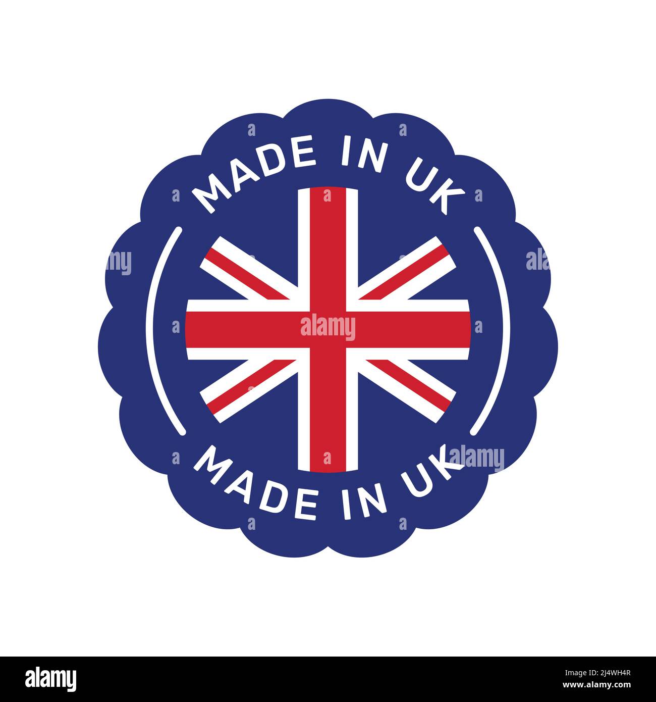 Hergestellt in Großbritannien farbenfrohe Vektor-Abzeichen. Aufkleber Vereinigtes Königreich mit britischer Flagge. Stock Vektor