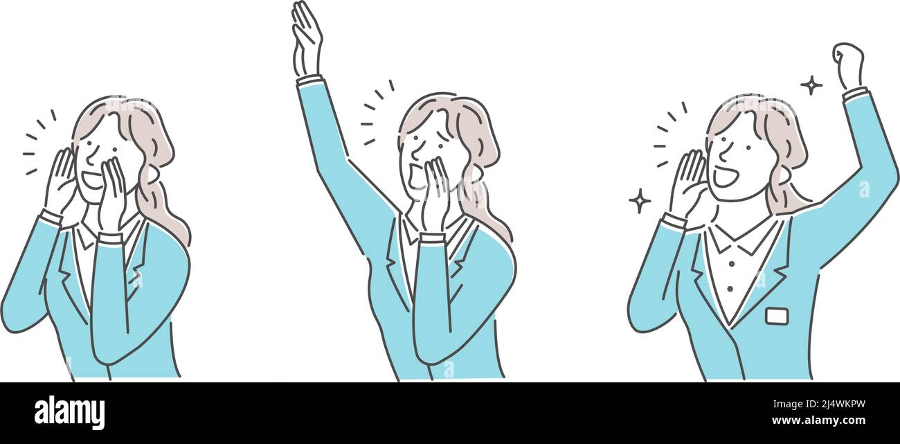 Illustration einer jungen Geschäftsfrau, die schreit (schreit oder jubelt) Stock Vektor