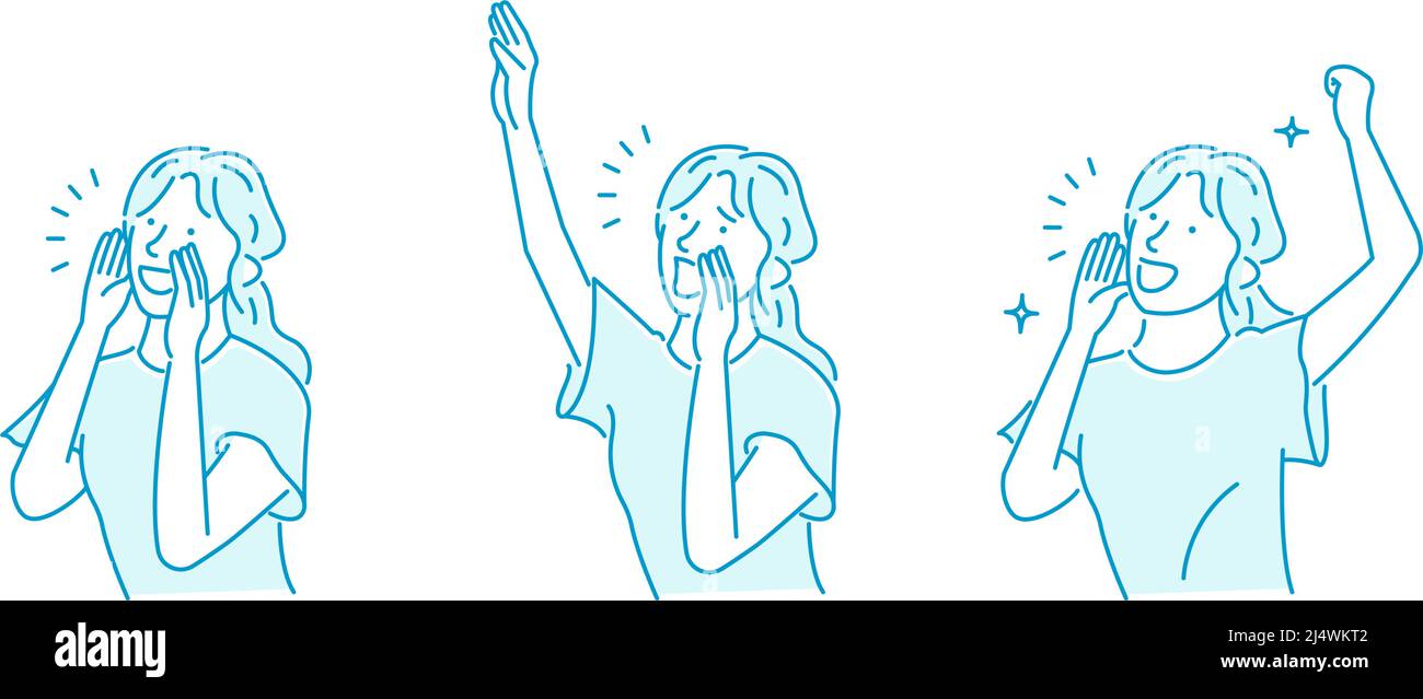 Illustration einer jungen Frau, die schreit (schreit oder jubelt) Stock Vektor