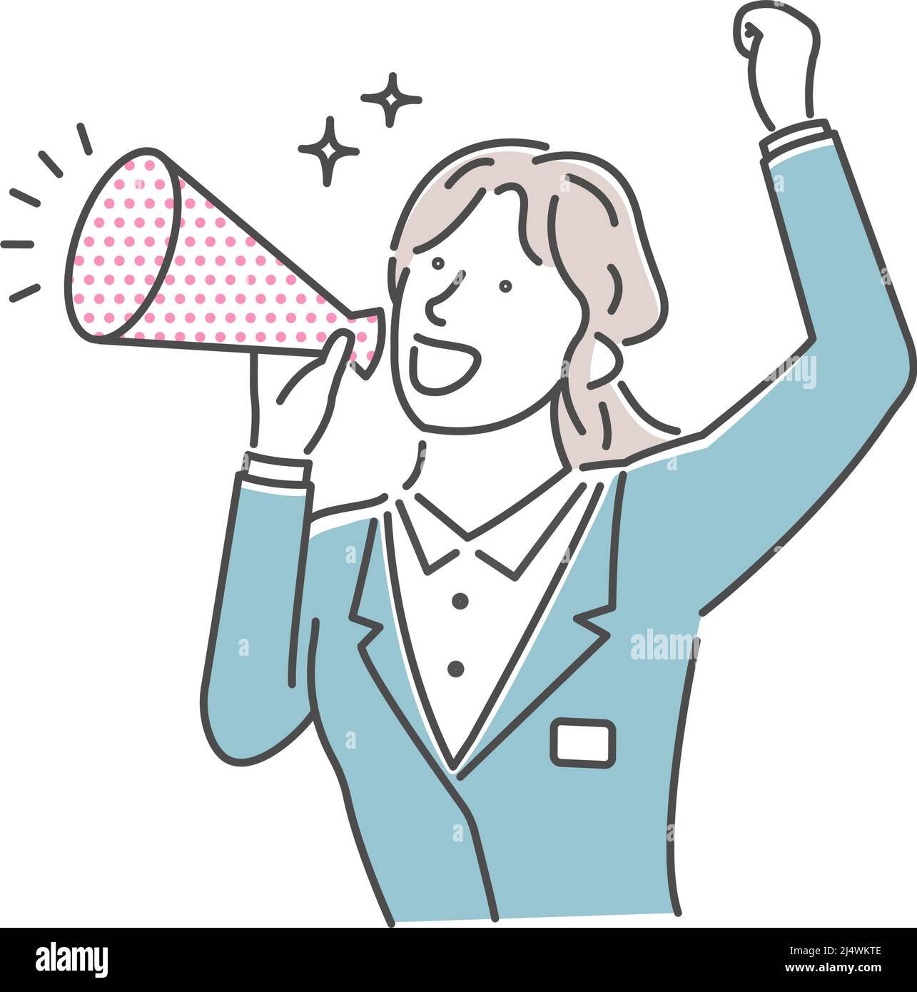 Vektordarstellung einer jungen Geschäftsfrau, die mit einem Megaphon eine laute Stimme macht Stock Vektor