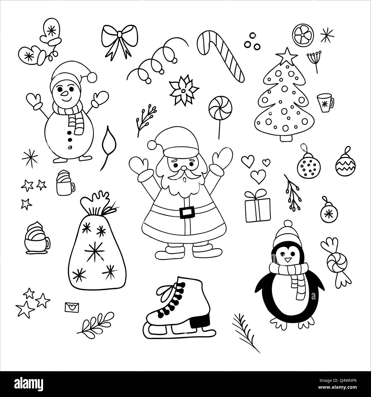 Set von niedlichen Weihnachtskritzeln. Vektorgrafik Stock Vektor