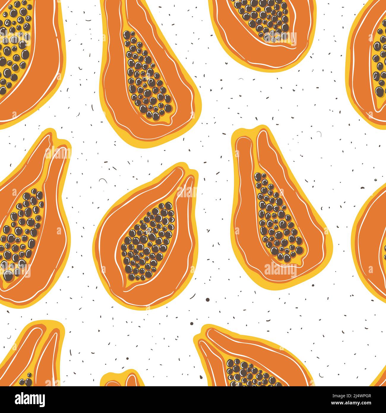 Papaya handgezeichnetes nahtloses Muster im Doodle-Stil. Trendy Vektor illustriertes Muster. Hawaiianische Früchte. Stock Vektor