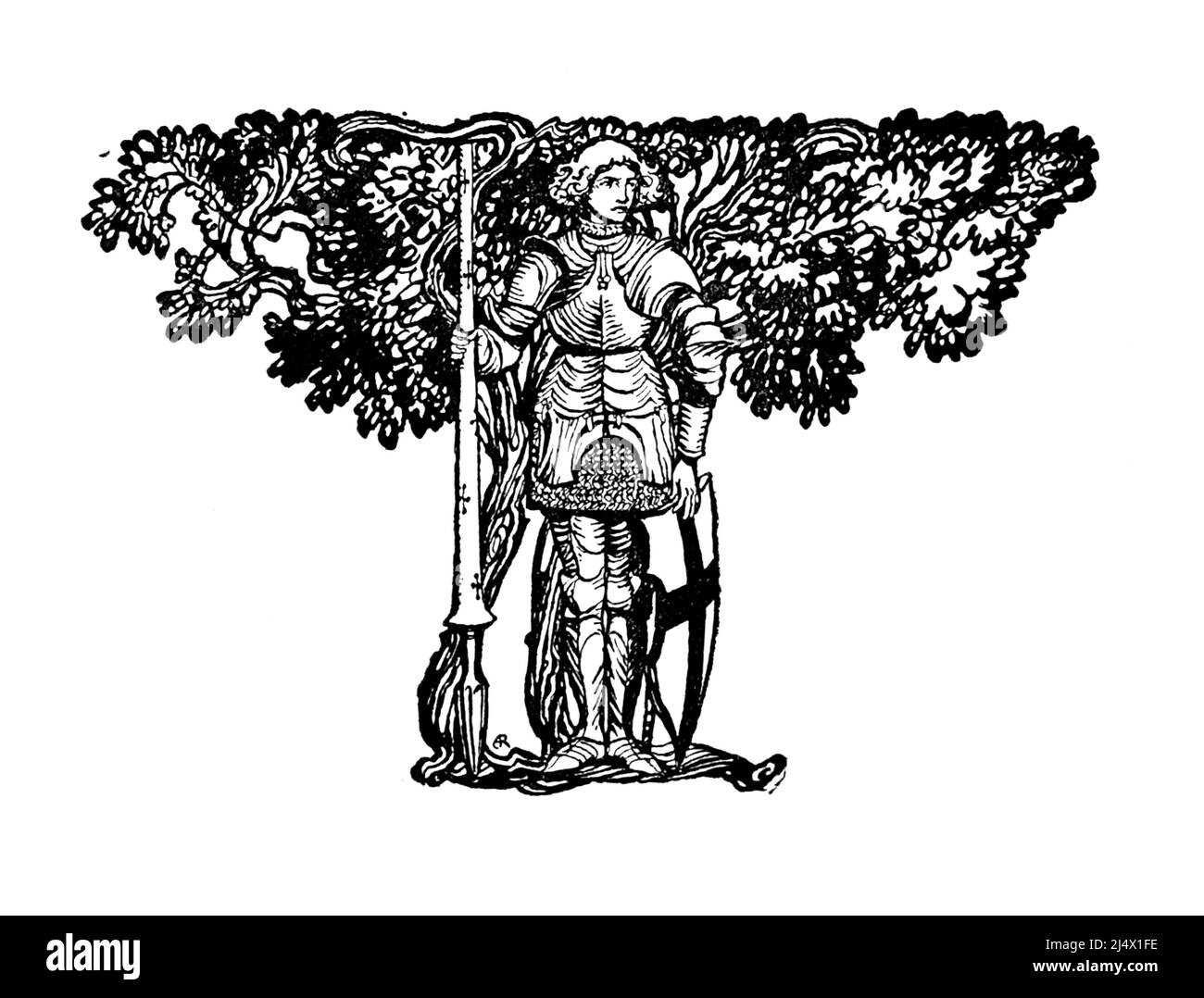 Ein Ritter mit einer Lanze aus dem Buch "die Romantik von König Arthur und seinen Rittern des Runden Tisches" aus Morte D'Arhur von Sir Thomas Malory von Alfred W. Pollard illustriert von Arthur Rackham Verlag New York : Macmillan 1920 Stockfoto