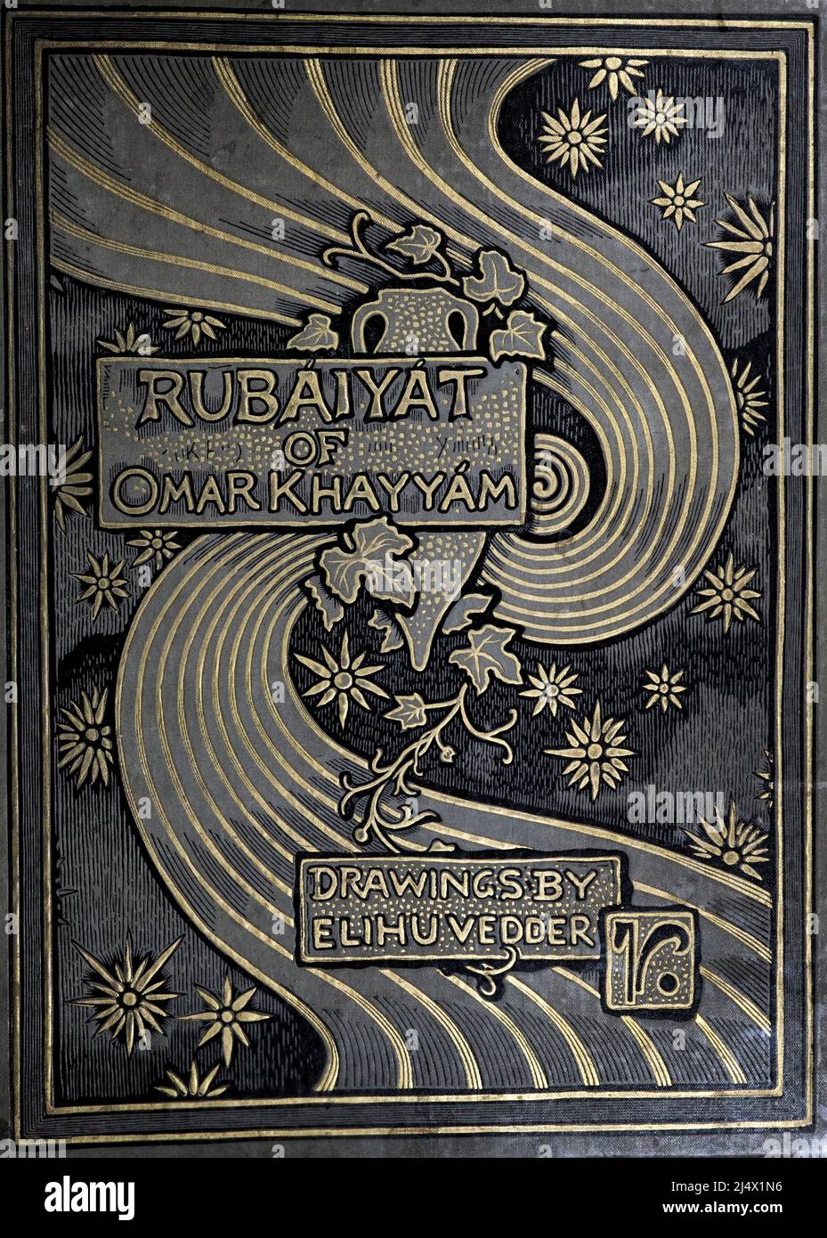 Rubáiyát von Omar Khayyám ist der Titel, den Edward FitzGerald seiner 1859 aus dem Persischen ins Englische übersetzten Übersetzung einer Auswahl von Quatrains (rubāʿiyāt) zuschrieb, die Omar Khayyam (1048–1131) zugeschrieben wurde, genannt "der Astronom-Dichter Persiens". Illustriert von Elihu Vedder, Stockfoto