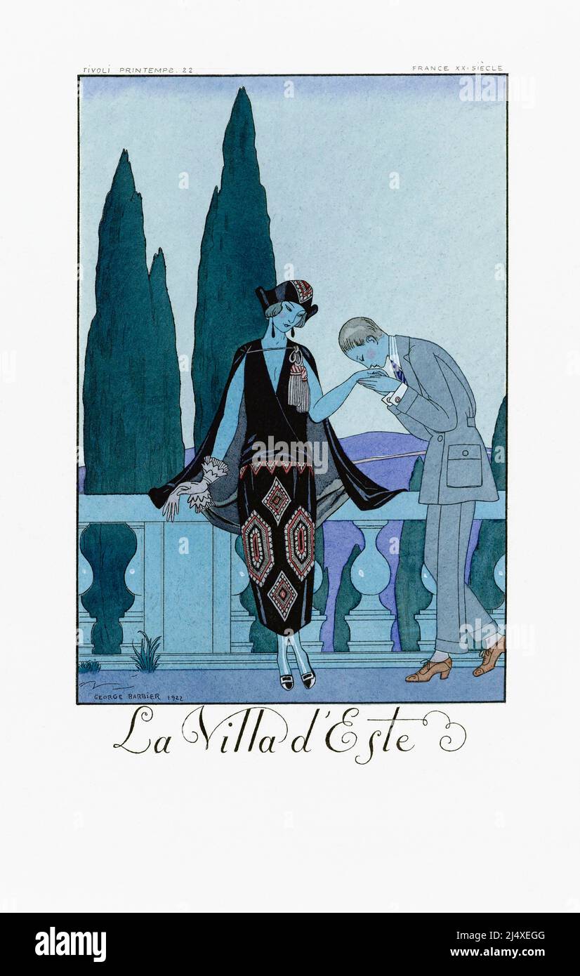 La Villa d'Este. Aus George Barbiers Almanach Falbalas et Fanfreguches 1922 - 1926. Nach einem Werk des französischen Illustrators George Barbier, 1882 - 1932. Stockfoto