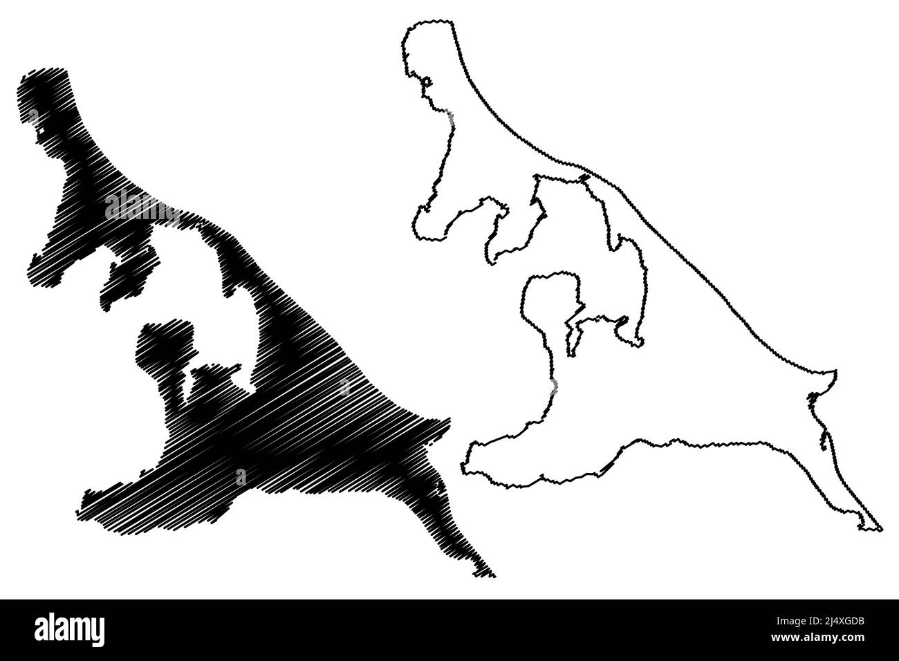Insel Usedom (Ostsee, Deutschland, Polen) Kartenvektordarstellung, Scribble-Skizze Uznam, Sunny Island-Karte Stock Vektor
