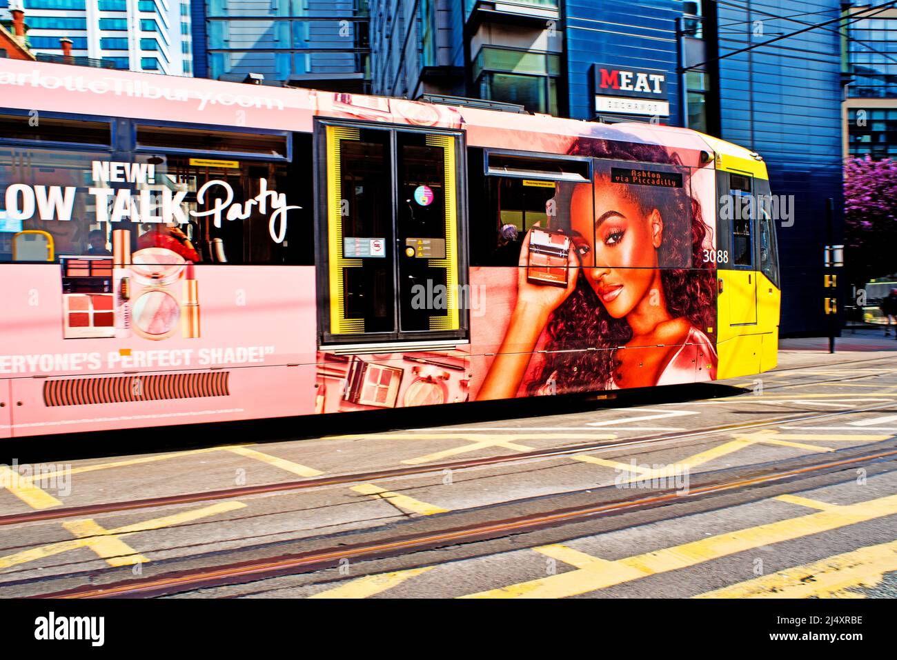 Tram, Store Street, Manchester, England Stockfoto