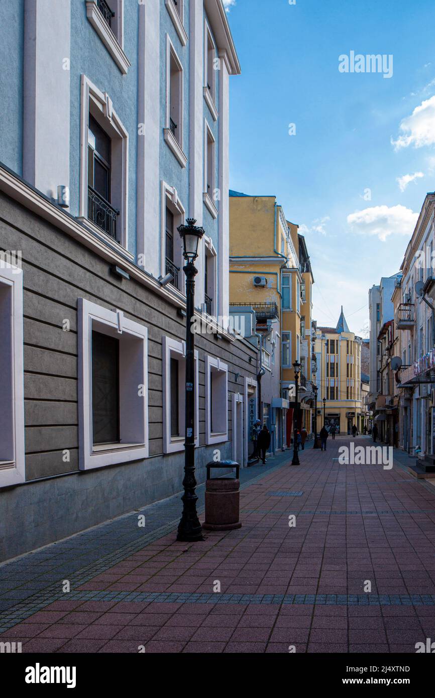 Plovdiv, Zentrum im März, Vintage-Architektur Stockfoto