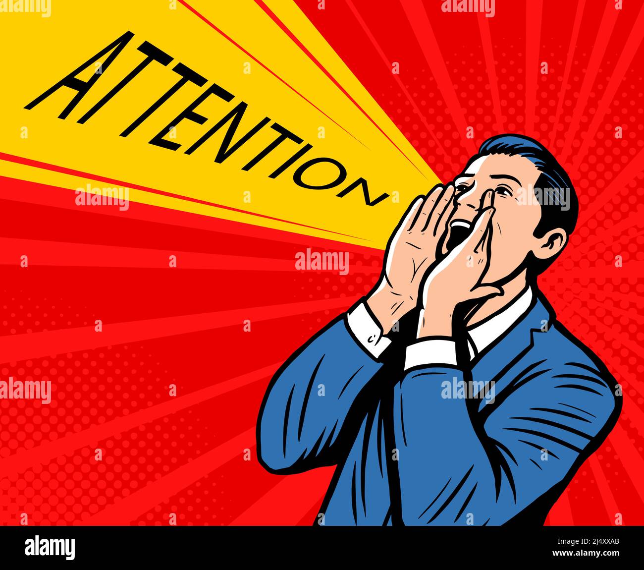Ein Geschäftsmann, der laut im Pop-Art-Stil schrie. Geschäftskonzept. Retro Comic Vektor Illustration Stock Vektor