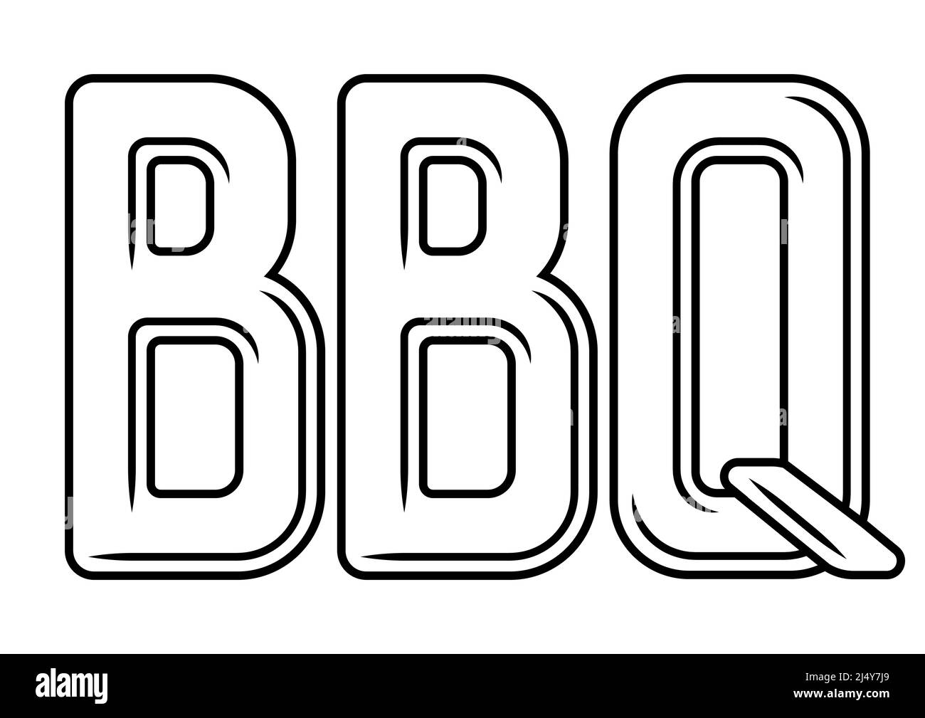 Abbildung der bbq-Inschrift. BBQ-Bild. Stilisierte Küche und Restaurant Menü Objekt. Stock Vektor