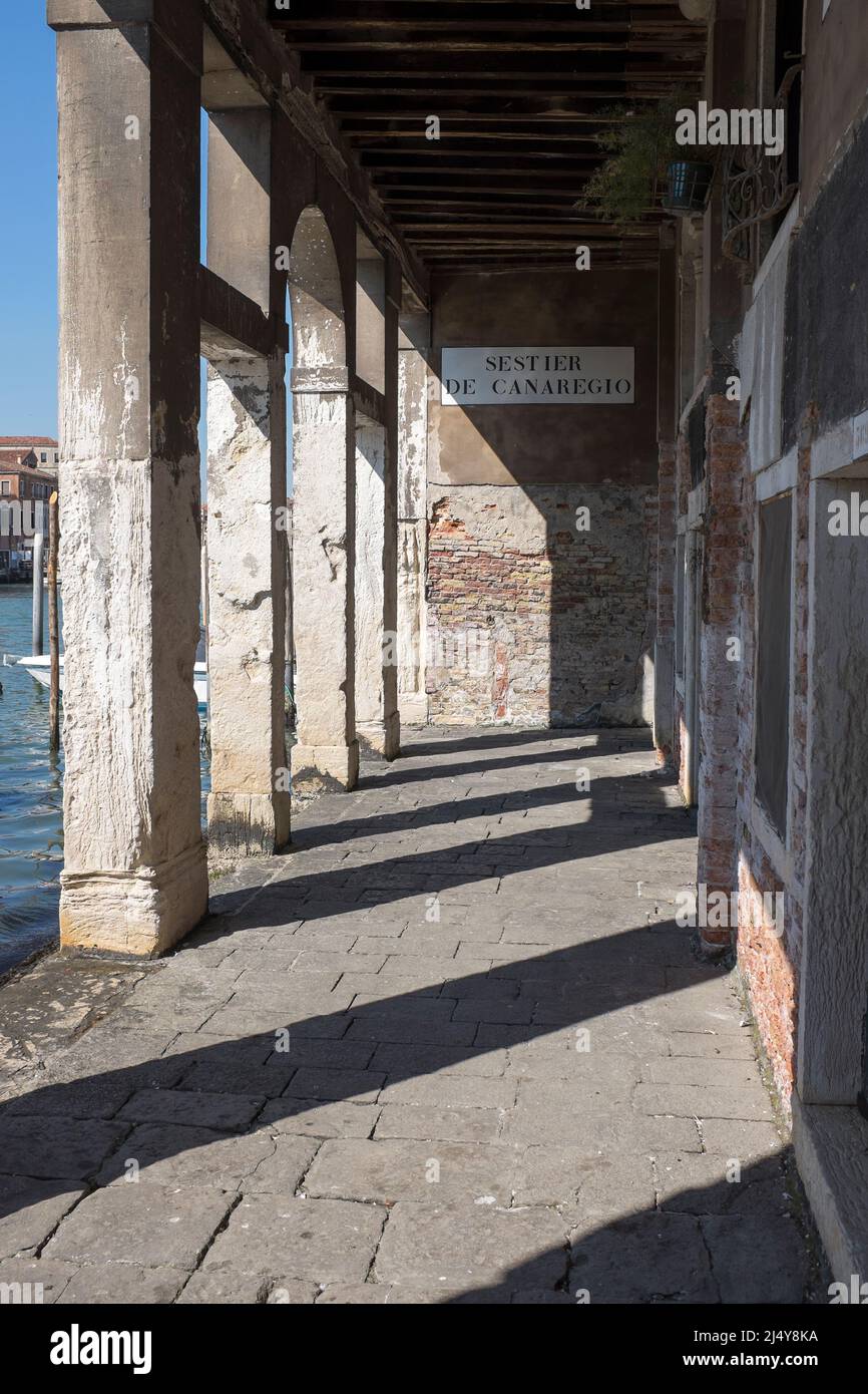 Sestier de Cannaregio Schild Venedig Italien Stockfoto