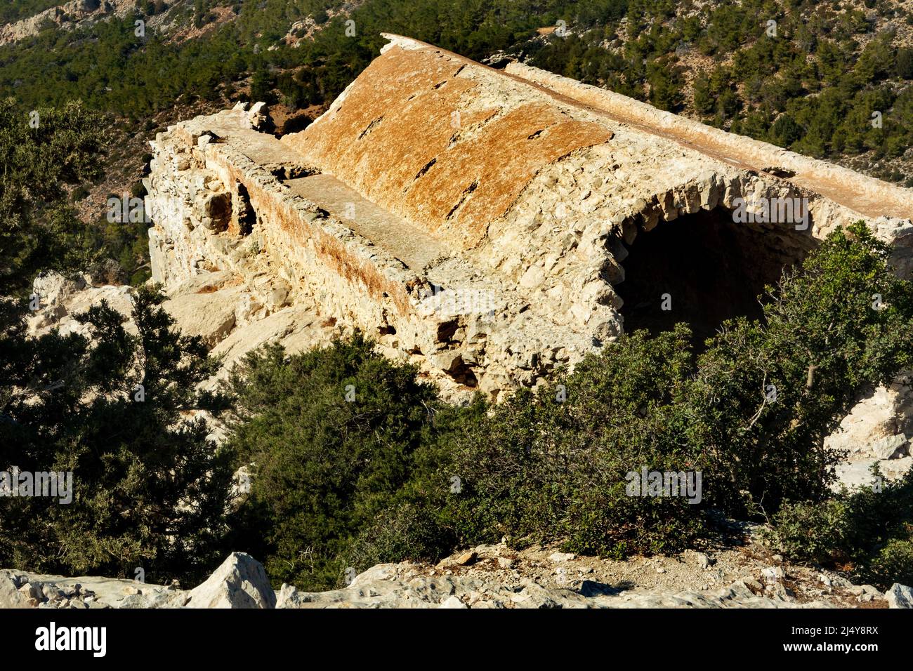 Ruinen der Burg von Monolithos, Rhodos Insel, Griechenland Stockfoto