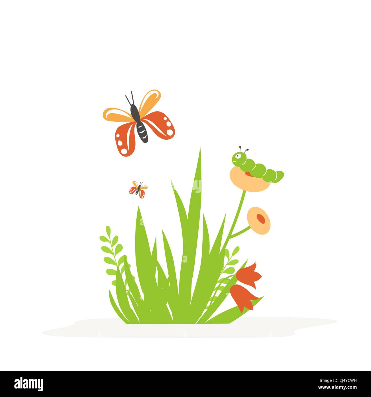 Vektorgrafik mit Insekten. Natur, Blumen und Insekten. Vektorgrafik ist für Kinderkarten und Bücher geeignet. Stock Vektor