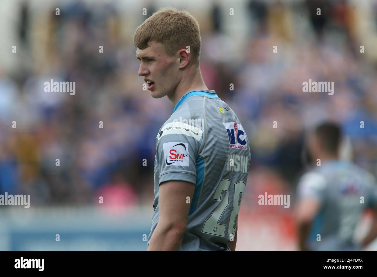 Castleford, Großbritannien. 18. April 2022. The Mend-A-Hose Jungle, Castleford, West Yorkshire, 18.. April 2022. Betfred Super League Castleford Tigers vs Leeds Rhinos Max Simpson of Leeds Rhinos Credit: Touchlinepics/Alamy Live News Stockfoto