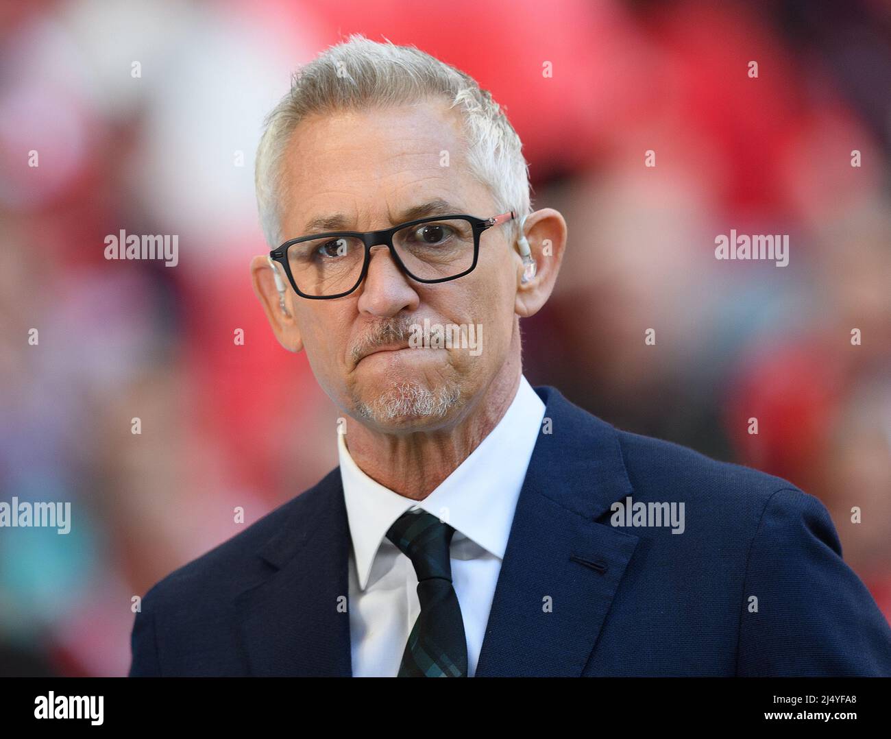 GARY LINEKER TRITT ALS MODERATOR DES SPIELS DES TAGES AM 16. April 2022 IN DEN RUHESTAND – Manchester City gegen Liverpool – FA Cup Halbfinale. Gutschrift: Mark Pain / Stockfoto