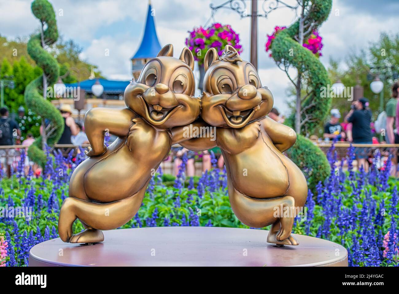 Chip and Dale Gold Statue 50. Anniversary Disney Magic Kingdom Stockfoto