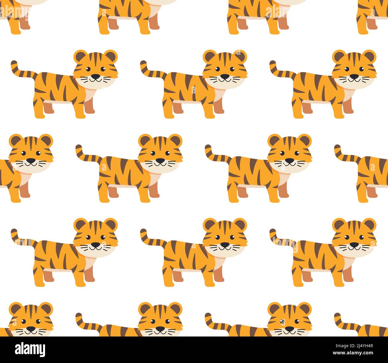 Tiger Nahtloses Muster. Vektorgrafik in einem flachen Stil. Eps 10 Stock Vektor