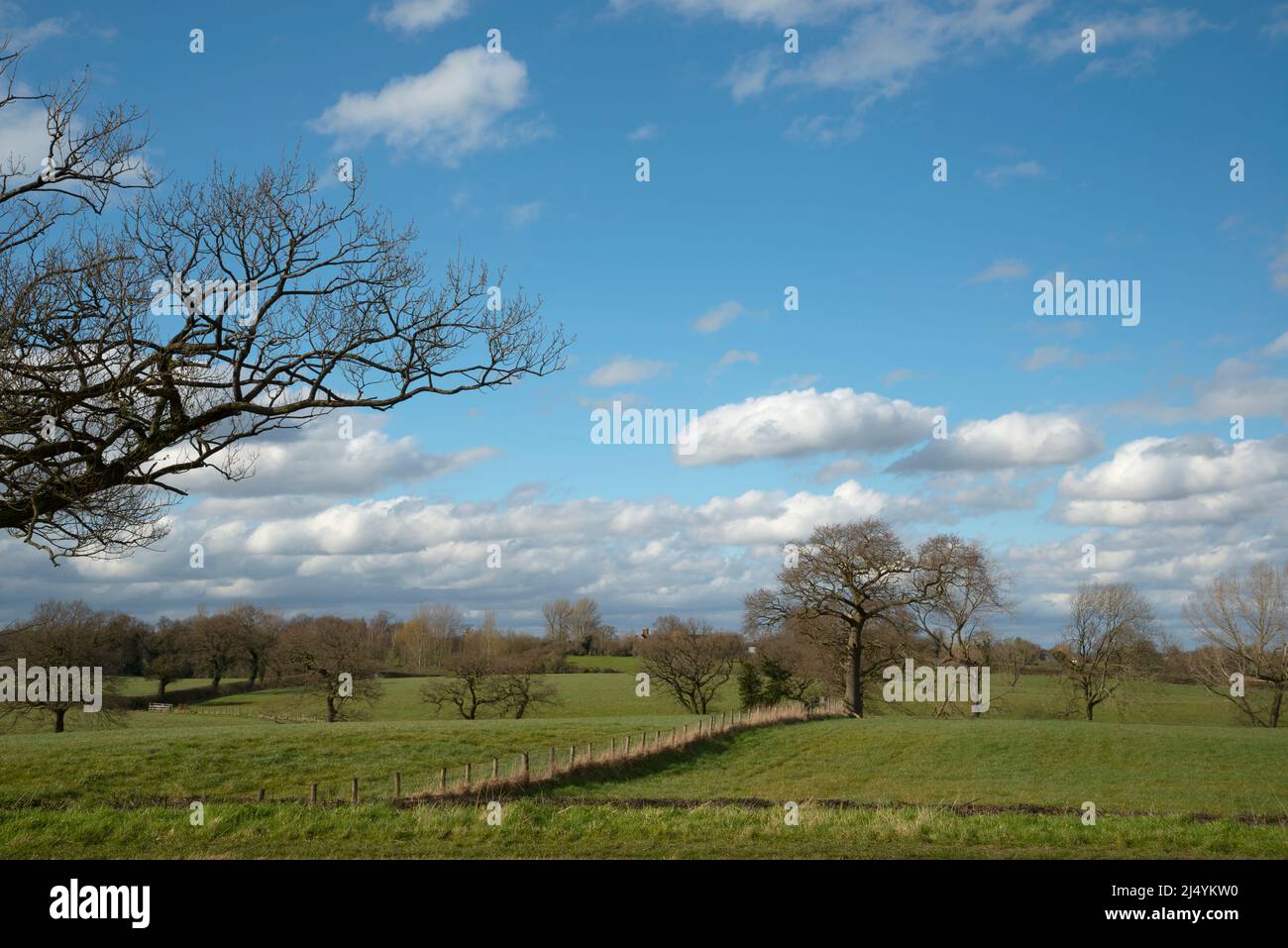 Blick auf das Cheshire-Dorf Church Minshull vom Middlewich-Zweig des Shropshire Union-Kanals, NW UK Stockfoto