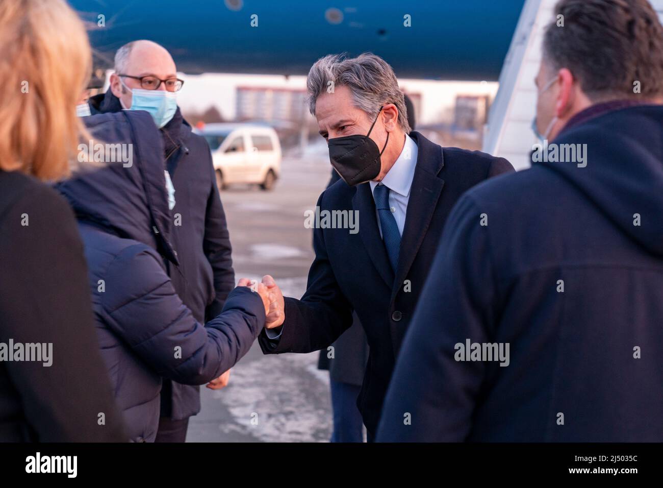 Staatssekretär Antony J. Blinken trifft am 19. Januar 2022 in Kiew, Ukraine, ein. [Foto des Außenministeriums von Ron Przysucha Stockfoto