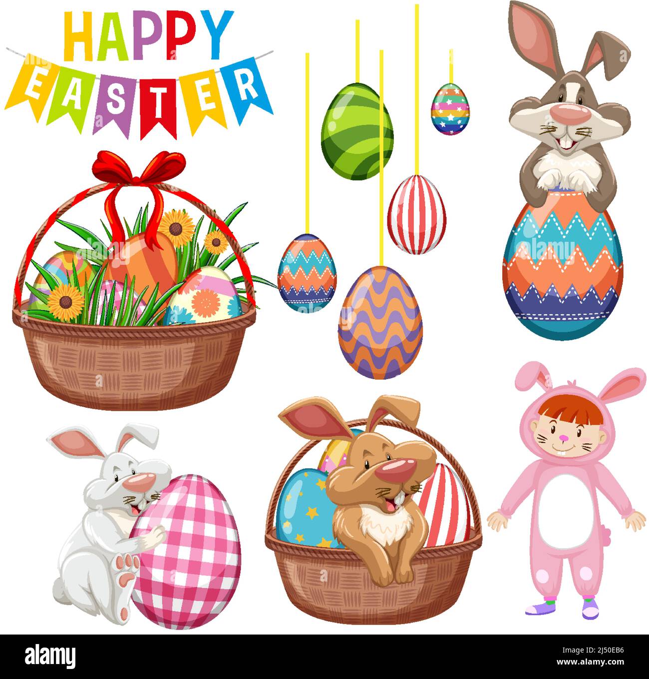 Frohes Osterfest mit Hase und Eier Illustration Stock Vektor