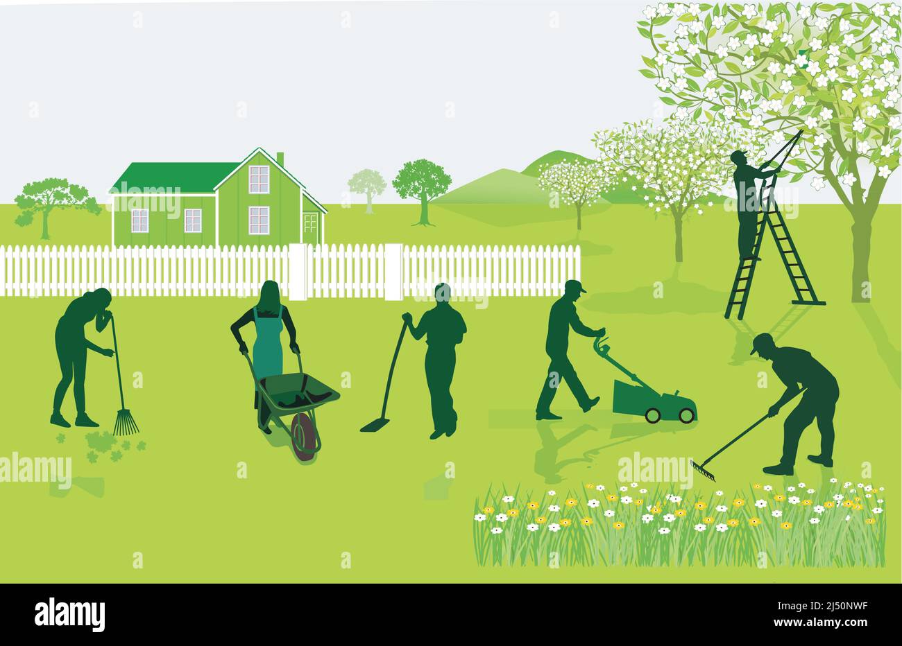 Gruppengärtnerei, Gärtner, Vektorgrafik Stock Vektor