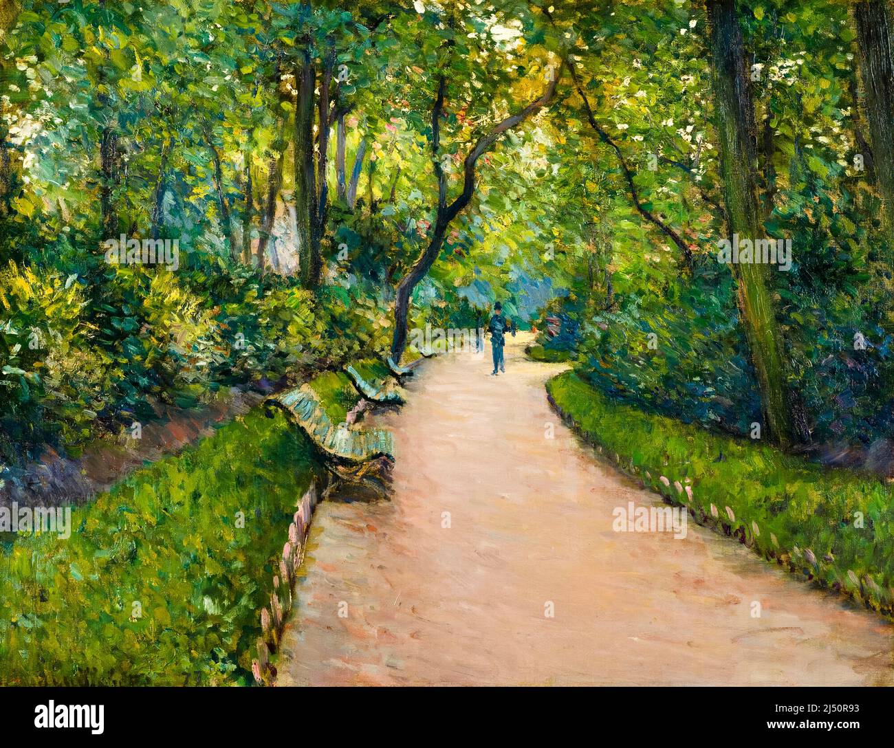 Gustave Caillebotte, Le Parc Monceau, (Paris), Landschaftsmalerei in Öl auf Leinwand, 1877 Stockfoto