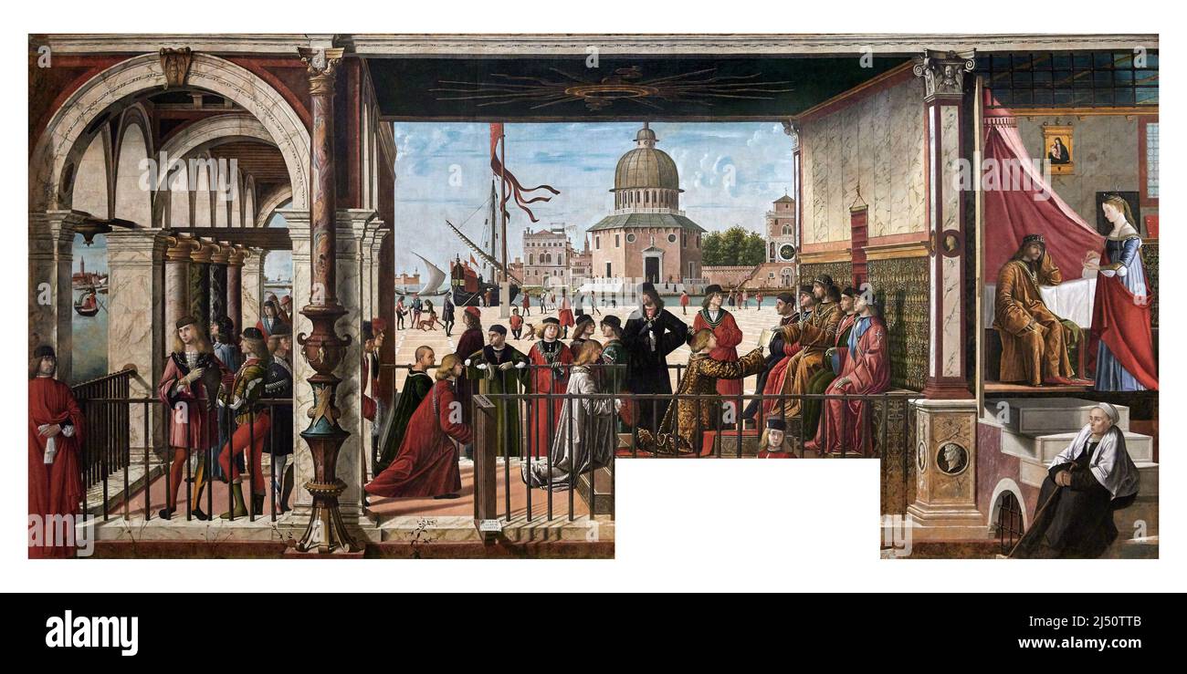 Storie di Sant’ Orsola, l’arrivo degli ambasciatori inglesi presso il re di Bretagna - olio su tela - Vittore Carpacio - 1498 - Venezia, Gallerie d Stockfoto