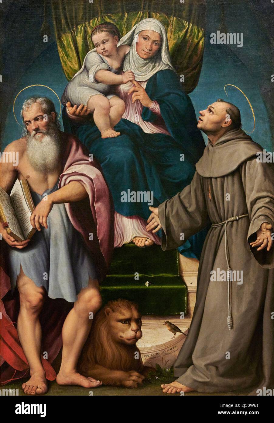 S. Anna in trono con la Vergine bambina, S. Girolamo e S. Francesco d’ Assisi - olio su tela - Jacopo da Ponte detto Bassano - 1521 - Venezia, Galle Stockfoto