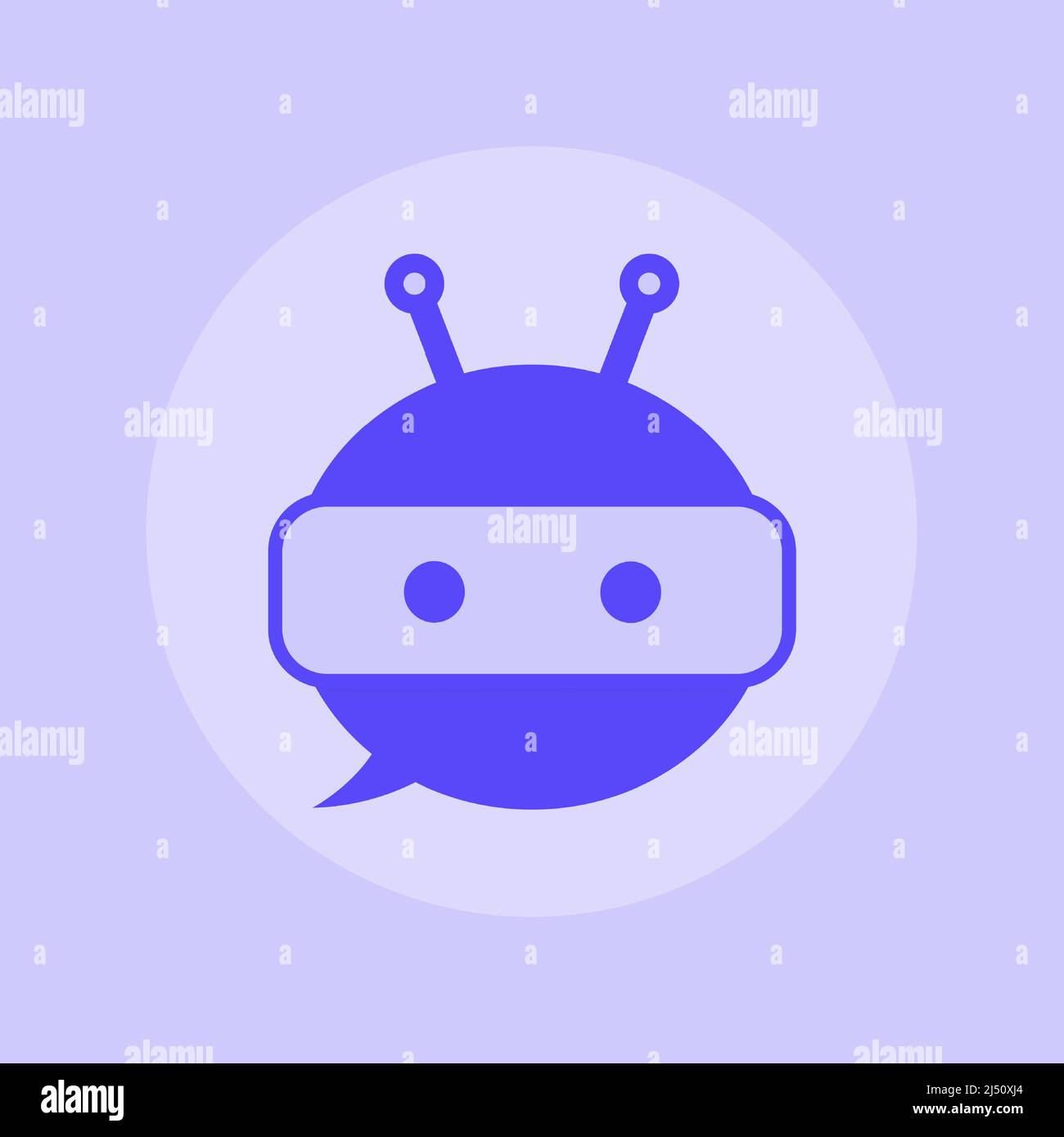 Roboter in lila Sprechblase. Cute Roboter-Symbol in Sprechblase. Support Service bot. Vektor Stock Vektor