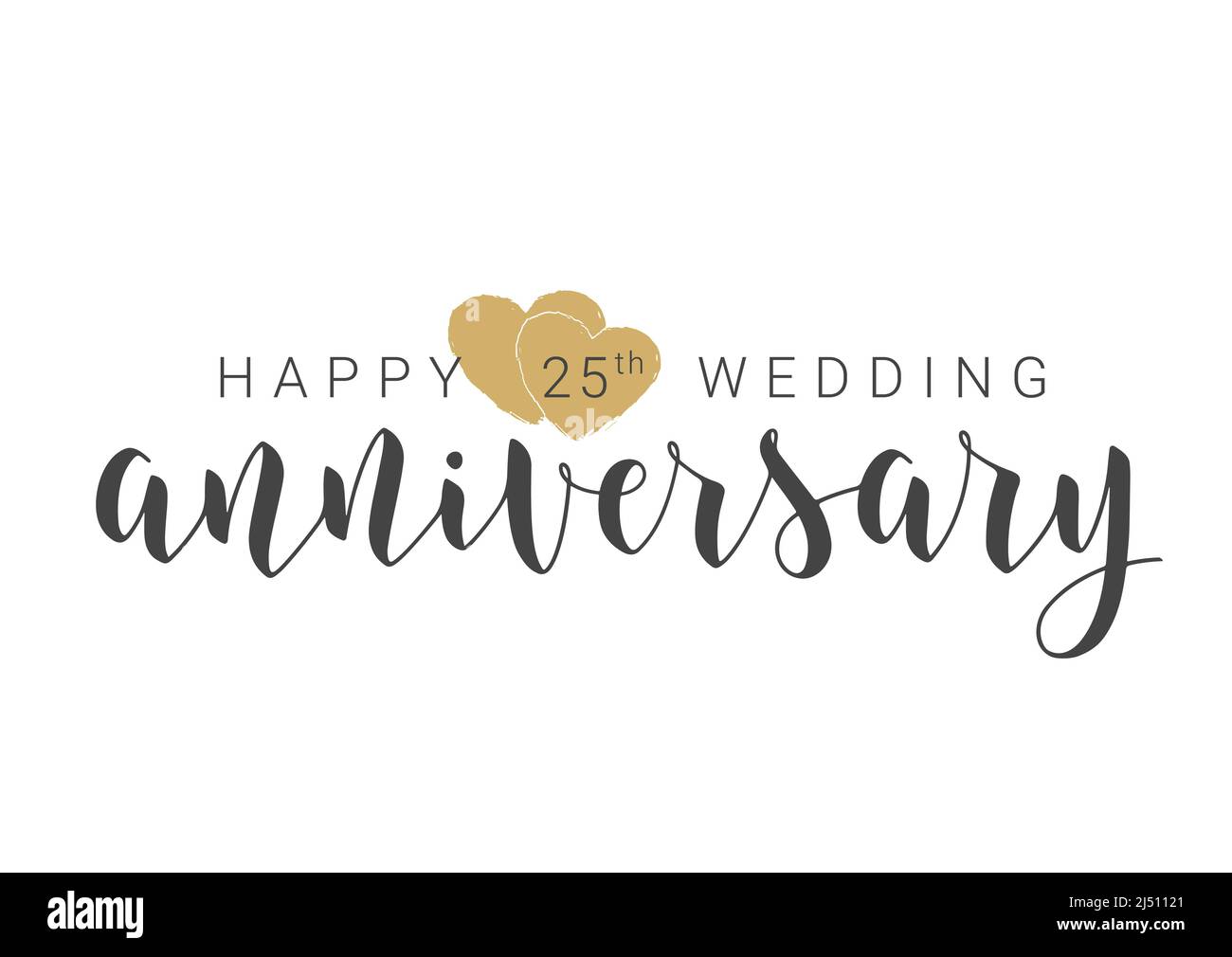 Handgeschriebener Schriftzug zum Happy 25. Hochzeitstag. Vorlage für