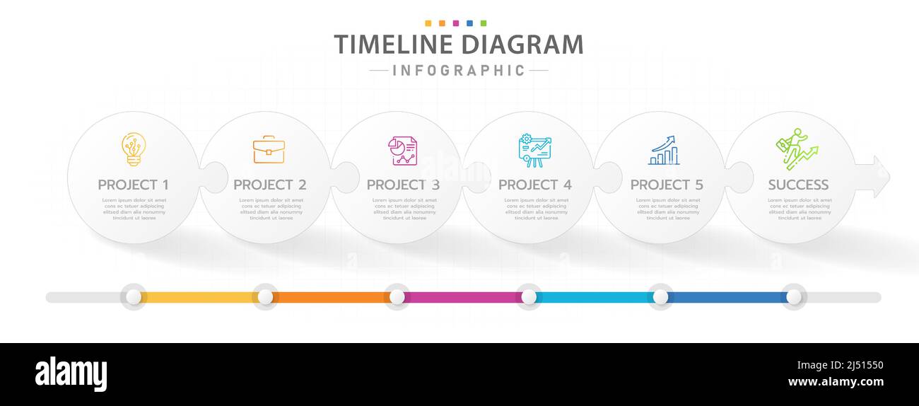 Infografik-Vorlage für Unternehmen. 6 Schritte moderner Timeline-Diagramm-Kalender mit Puzzle-Konzept, Präsentationsvektor Infografik. Stock Vektor